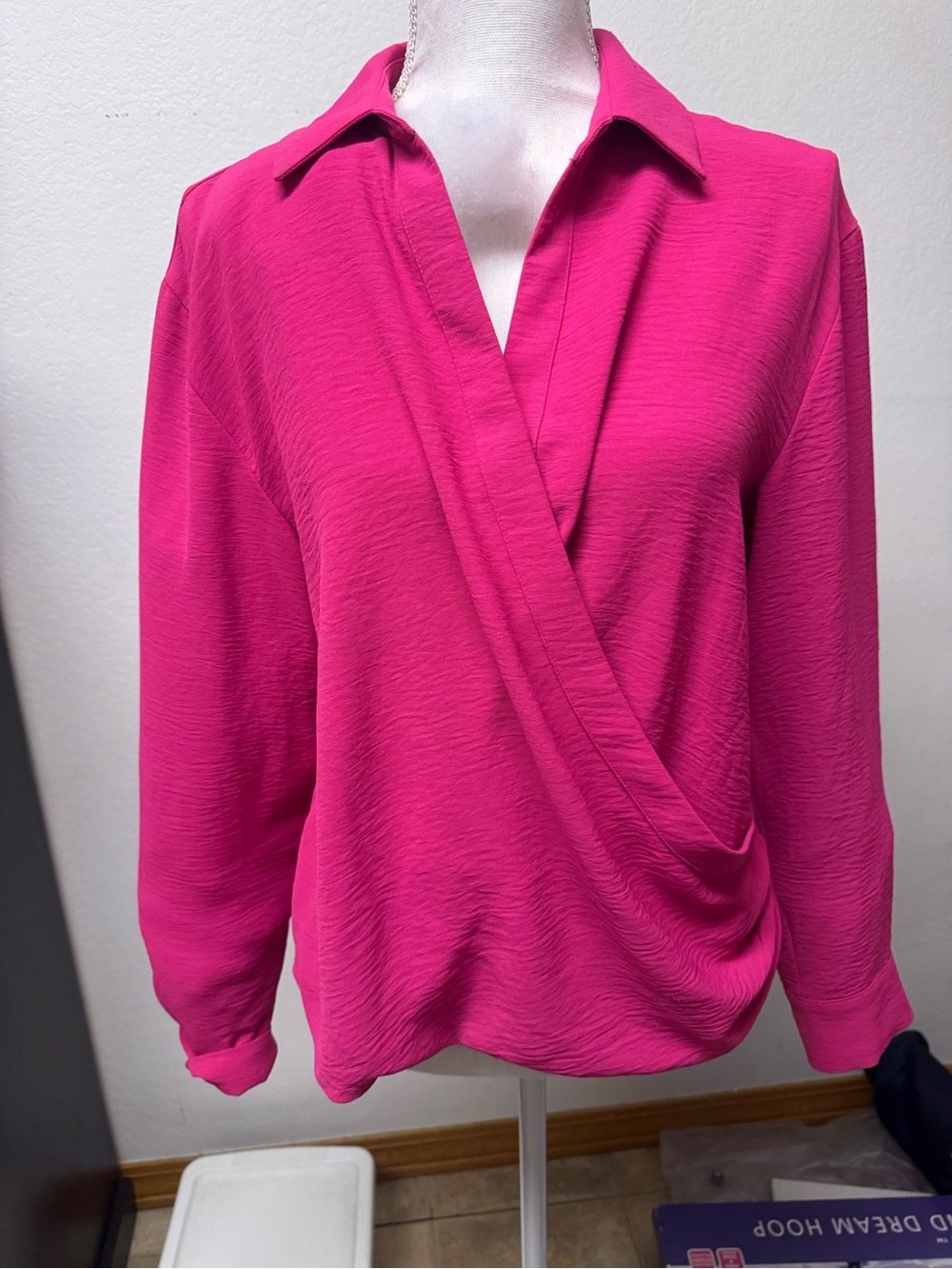 Calvin Klein Hot Pink Wrap-Front Blouse